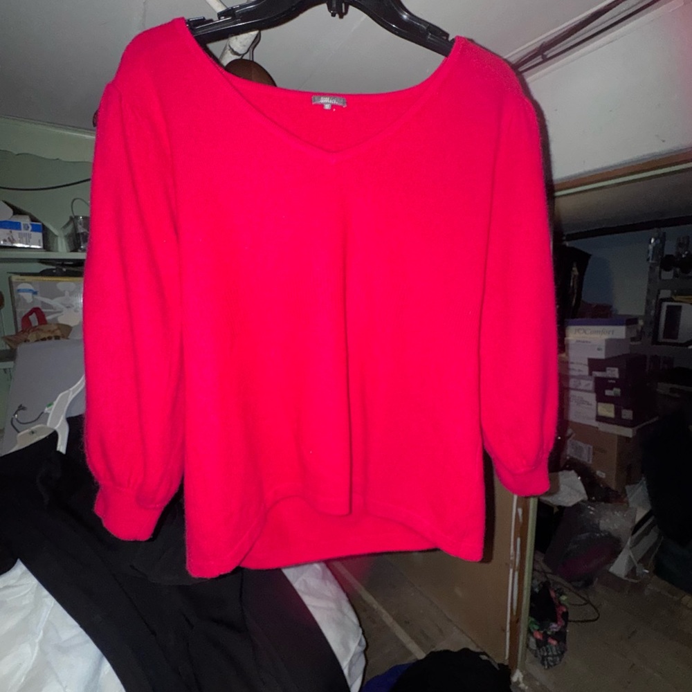 Vibrant Hot Pink V-Neck Pullover Sweater